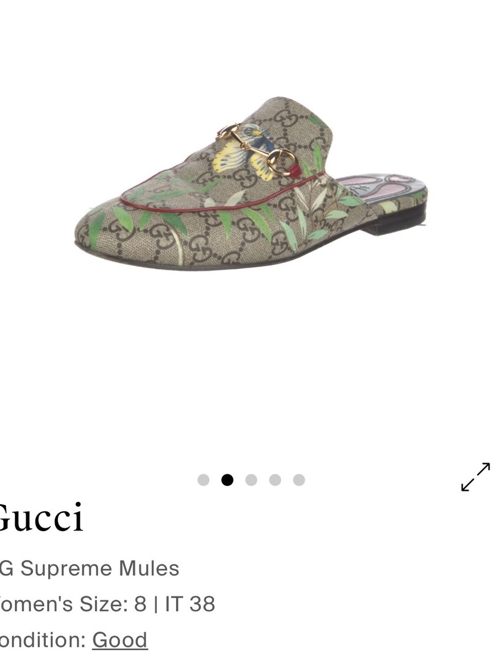Gucci Floral GG Canvas Horsebit Mules in Beige, Green & Red - Picture 2 of 5